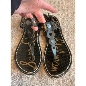 Sam Edelman Gilly Black Embossed Leather Studded Flat Sandals Women's Size 8